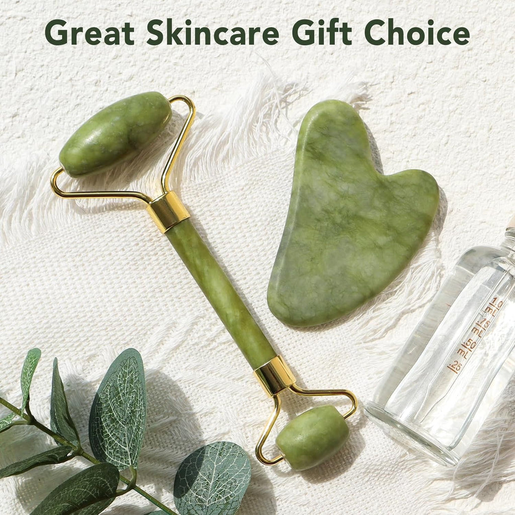 Jade Roller Facial Massager | Manual | With Gua Sha Tool | Natural Skincare | Relax & Refresh