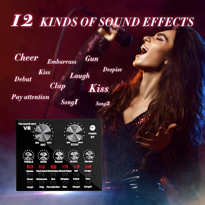 Podcast Mic Set With Live Sound Card,condenser Microphone With Rechargeable 12 Kinds Of Auxiliary Background For Karaoke Singing, Youtube Recording