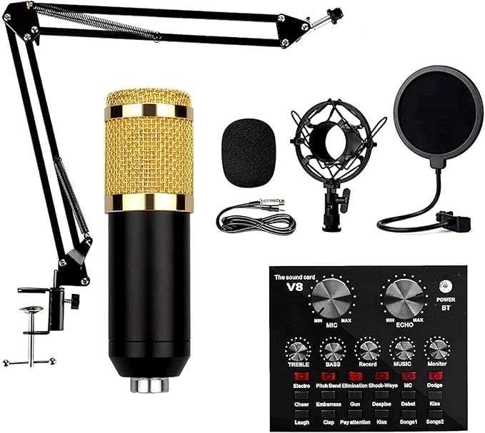 V8 Bm 800 Podcast Mic Set With Live Sound Cardcondenser Microphone With Rechargeable 12 Kinds Of Auxiliary Background For Karaoke Singing Youtube Recording Mic