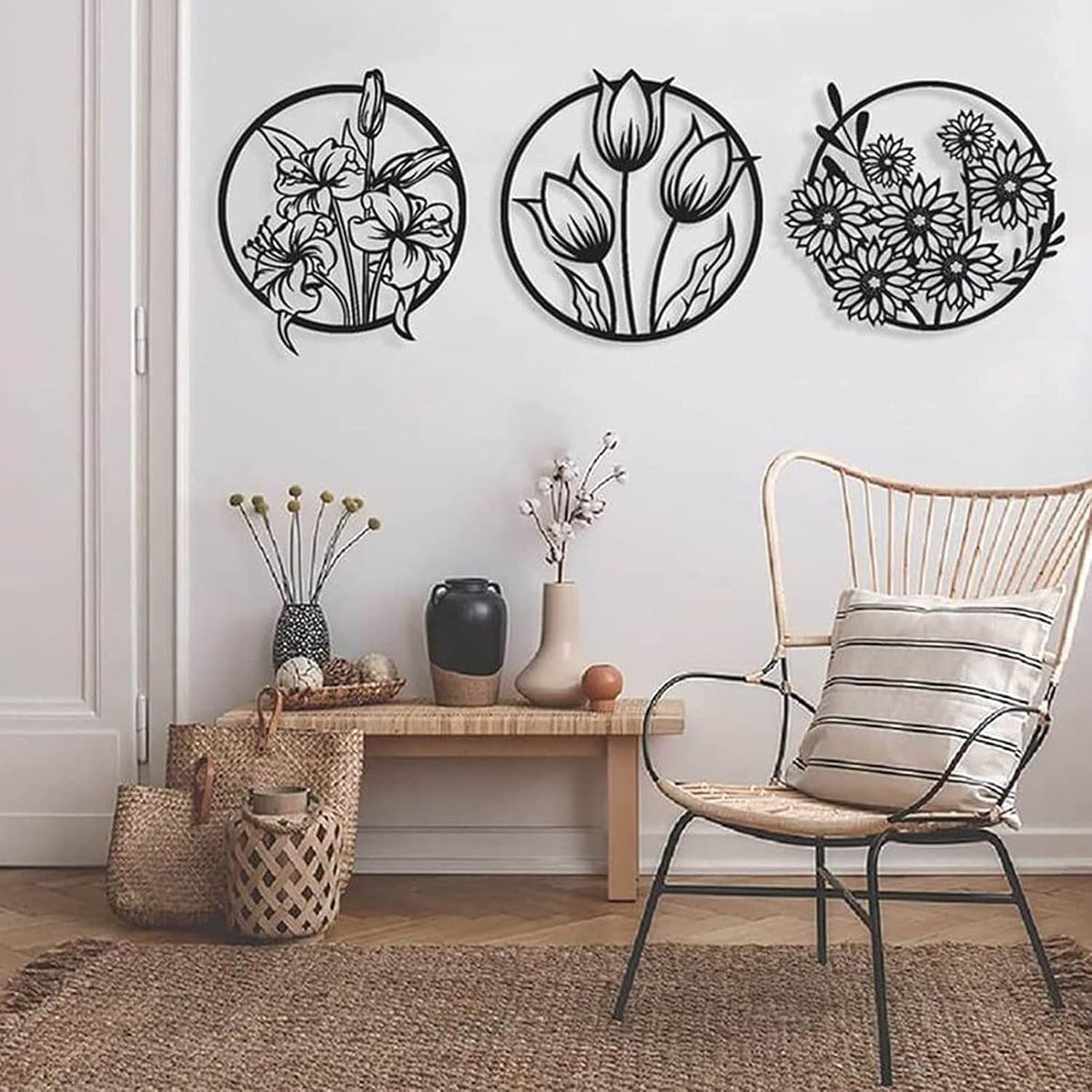3 Pcs Set 3D Floral Abstract Wooden Wall Art Home Decoration Item Home Decor Home Room Wall Decor Wall Art