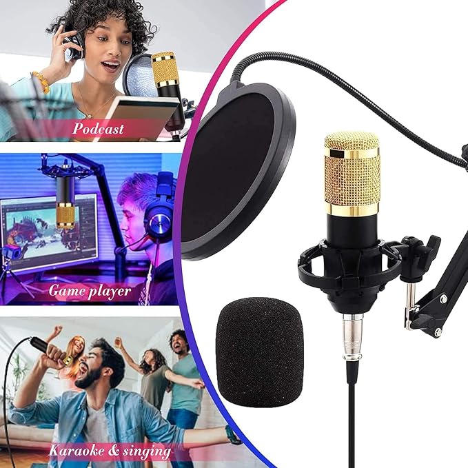 Podcast Mic Set With Live Sound Card,condenser Microphone With Rechargeable 12 Kinds Of Auxiliary Background For Karaoke Singing, Youtube Recording