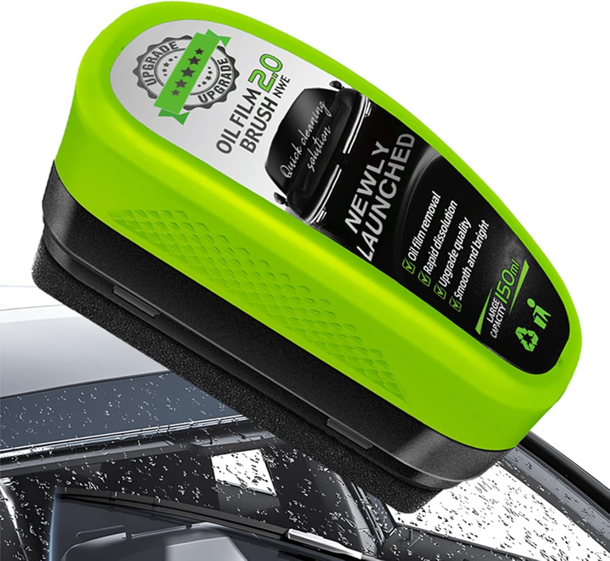 1Pc Oil Film Brush 2.0, Clear Vision Glass Cleaner, Clearview Shield Clear Vision Windshield Cleaner, Oil Film Cleaning Brush for Car Windows 150ML