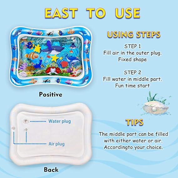 Inflatable Leakproof Tummy Time Water Mat For Kids Safe Fun Baby Play Mat Random Color