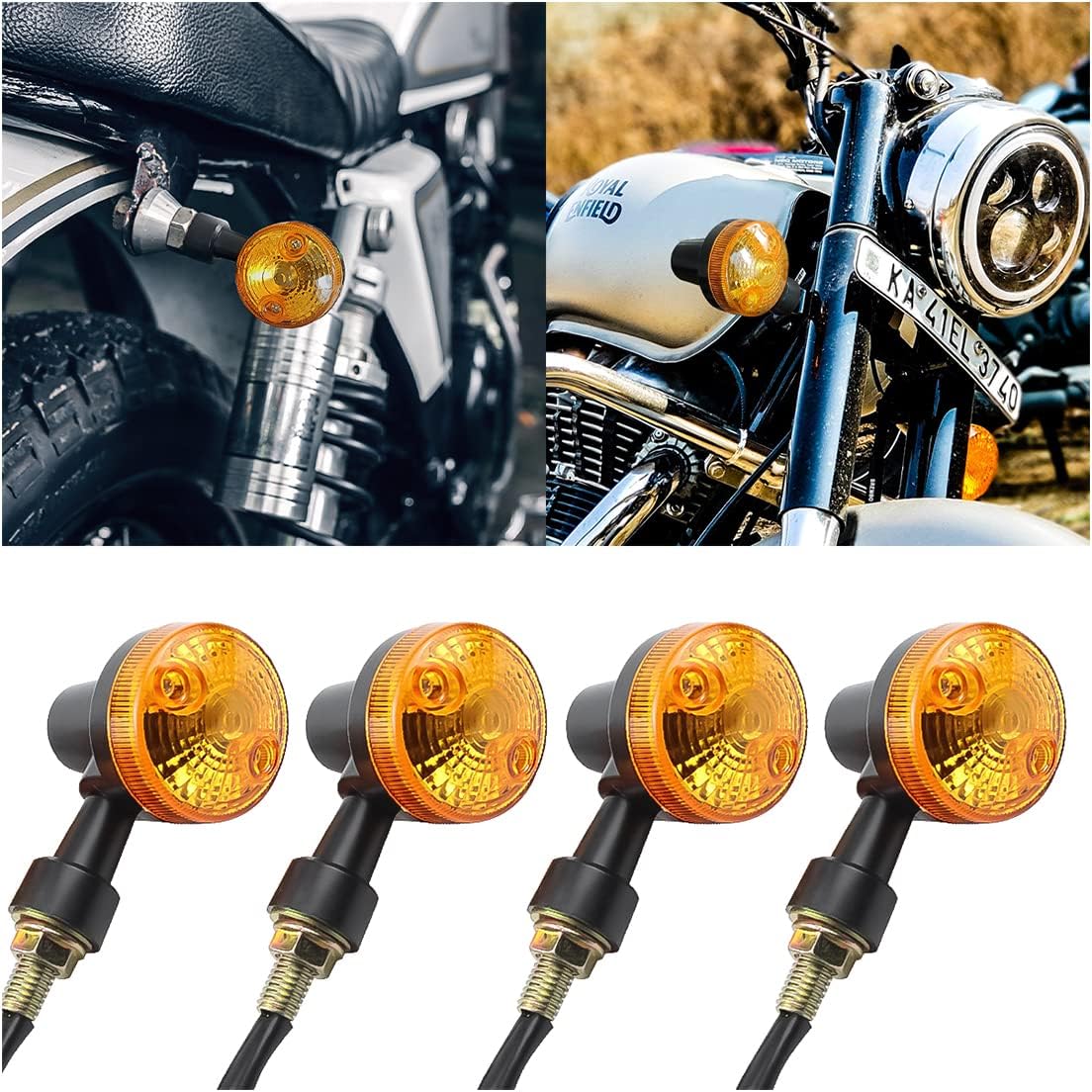 Pack Of 4 Universal Motorcycle Turn Signal Indicators Amber Isharay Lights Round Fit For 70Cc 125Cc Bikes