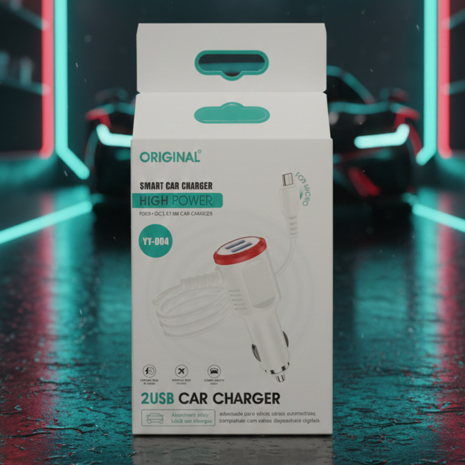 YY 004 2USB Smart Car Charger Providing Fast Charging Dual Port Reliable Performance Durable Quality (Random Color)