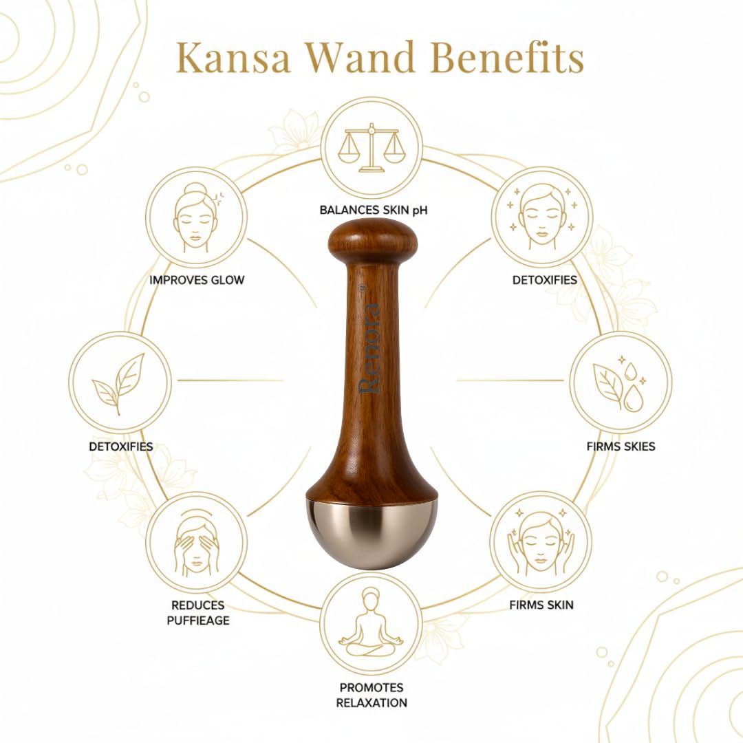 Kansa Wand Face and Foot Massager – Ayurvedic Bronze Massage Tool with Wooden Handle