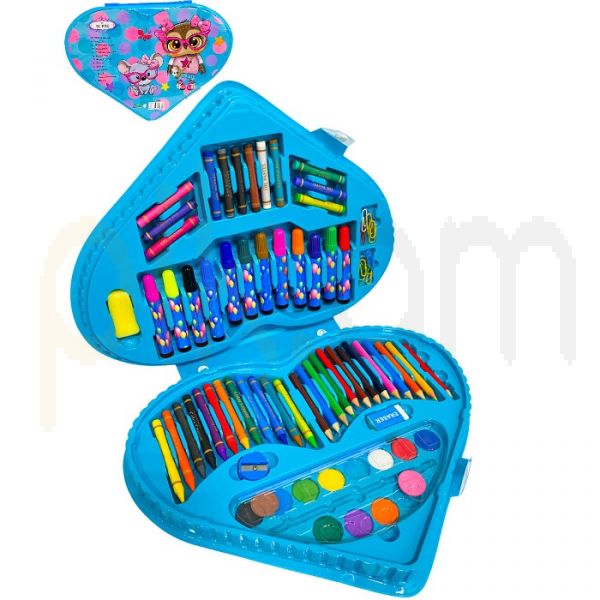 90 Pcs Heart Shape Colour Kit Painting Set For Kids With Colour Pencils Crayons And Art Accessories (Random Characters)