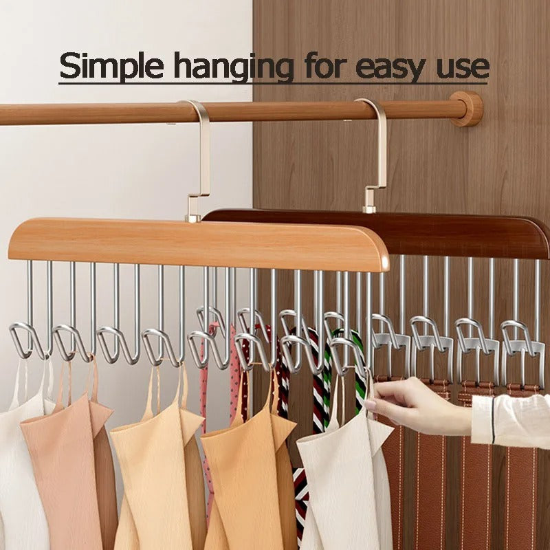 8 Hooks Multi-function Wooden Caps, Belts, Tie Hanger – Strong No Trace Storage Rack