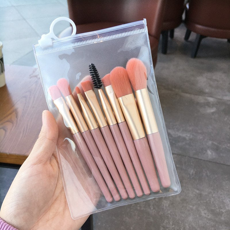 8 Pcs Makeup Brush Set High Quality Synthetic Bristles Durable Handles With Travel Pouch Random Colors