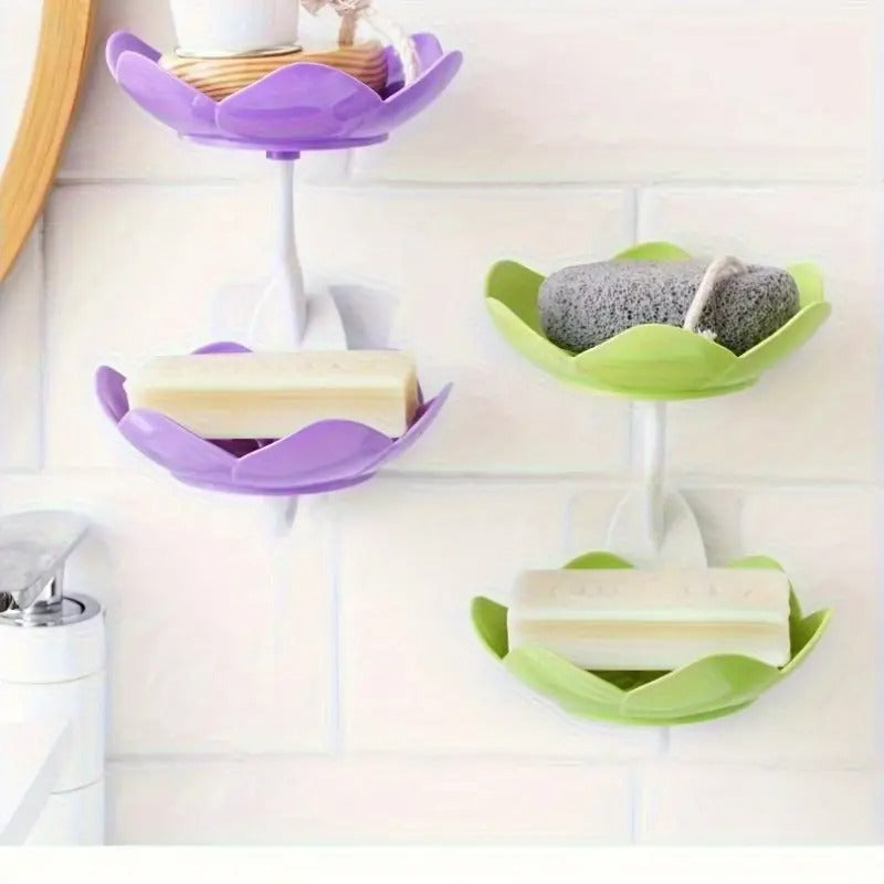 Multicolor Lotus Flower Soap Holder Double Layer Wall Mounted No Drill With Drainage Quick Dry Plastic Bathroom Organizer For Soap Storage Soap Holder For Bathroom Random Color 01 Stand