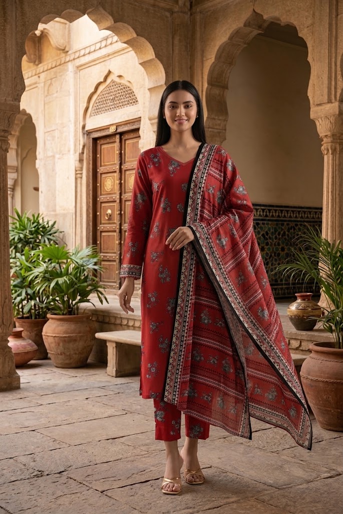 Saya Premium 3-Piece Printed Khaddar Suit – Unstitched Collection (saya replica)