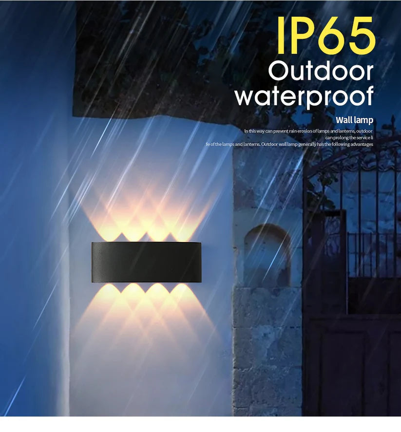 Outdoor Waterproof Up Down 3+3 LED Wall Light With Black Aluminum Body, Warm White 3000K, IP65 Waterproof Design And 6W LED Chip