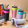 40oz Thermos Travel Mug with Handle, Leakproof Lid & Stainless Steel Straw – Double Wall Insulated Hot & Cold Tumbler - Random Color