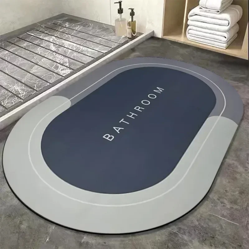 Washroom Mat Non-Slip 2.5mm | Oval Shape Bathroom Mat Waterproof | Washroom Mat For Home & Office Use mat size 39x59 cm - Blue