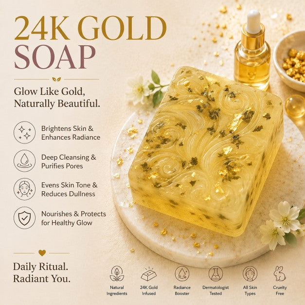 24K Gold Leaf Brightening Soap – Handmade Luxury Soap for Glowing Skin, Dark Spots, Anti-Aging & Skin Brightening