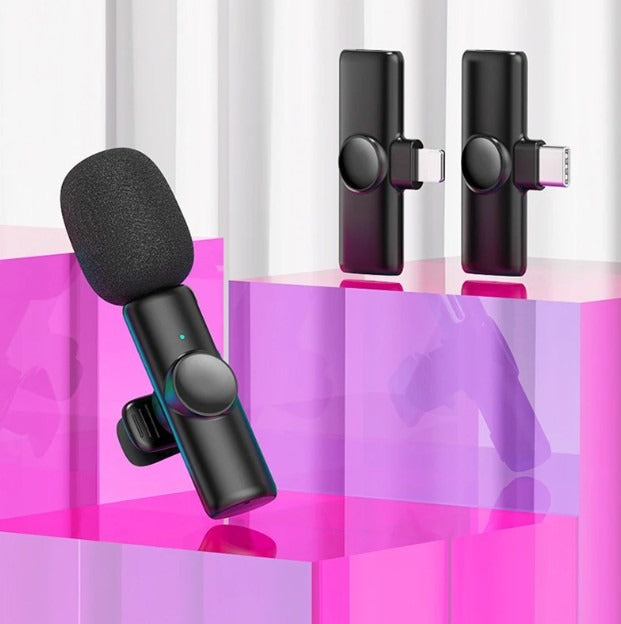 K11 2-in-1 Dual Wireless Collar Microphone Type-C & Lightning Omnidirectional Lavalier Mic for iPhone, Android, and Vlogging
