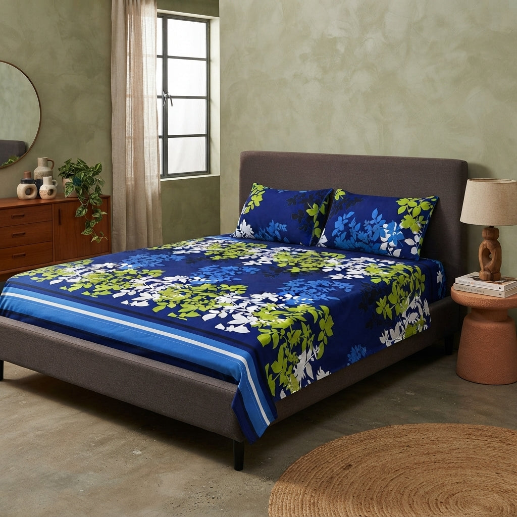 3D Crystal Cotton Bedsheet Set Multicoloured Premium Fabric Lifetime Guarantee Includes Bedsheet And Pipping Pillow Covers