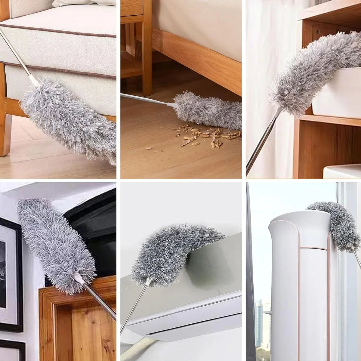 Microfiber Fan Duster | Telescopic Extendable Gray Duster | 360 Flexible Dirt & Dust Duster For Home Office Use | Micro Fiber Duster