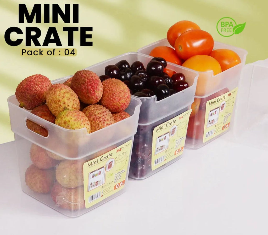Refrigerator Food Storage Box Set – 4 Pcs Mini Crate Organizers (0.6L Each)