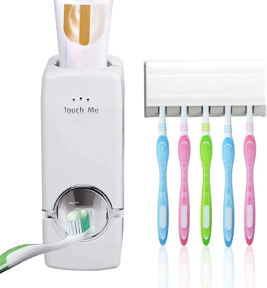 Automatic Toothpaste Dispenser With Toothbrush Holder Easy Use Bathroom Accessory