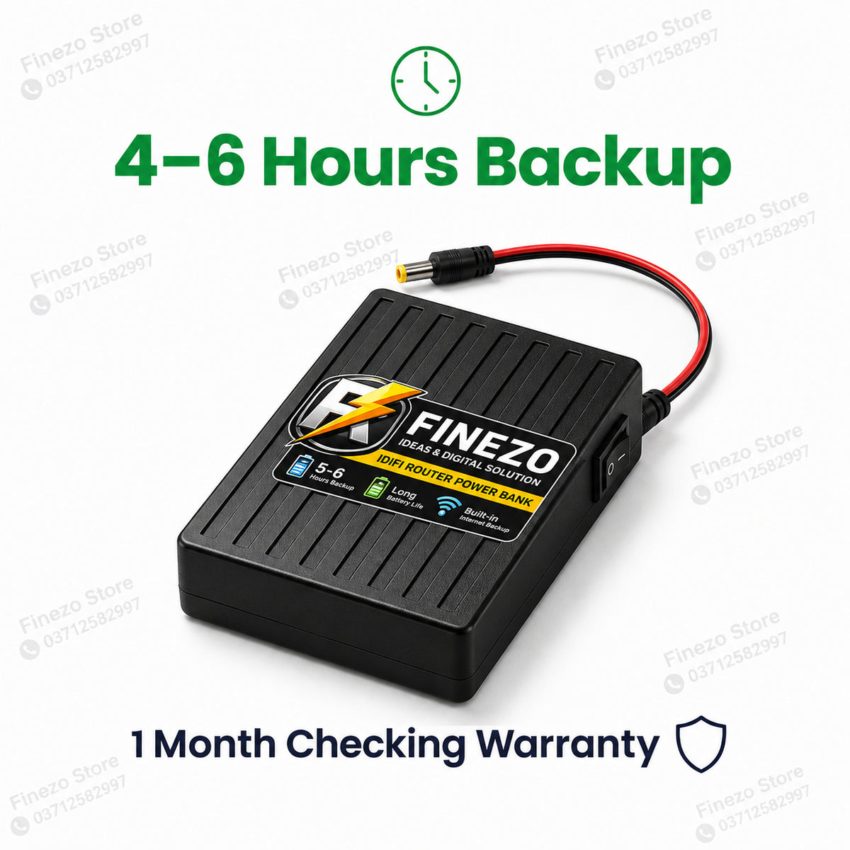 Finezo 12V WiFi Router Power Bank 12000mAh – Mini UPS with 5-6 Hours Backup