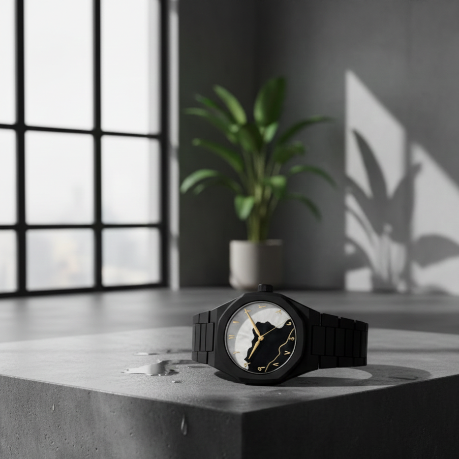 Black Aura Watch Elegant Design Durable Build Comfortable Strap Clear Display Perfect For Daily Wear And Special Occasions