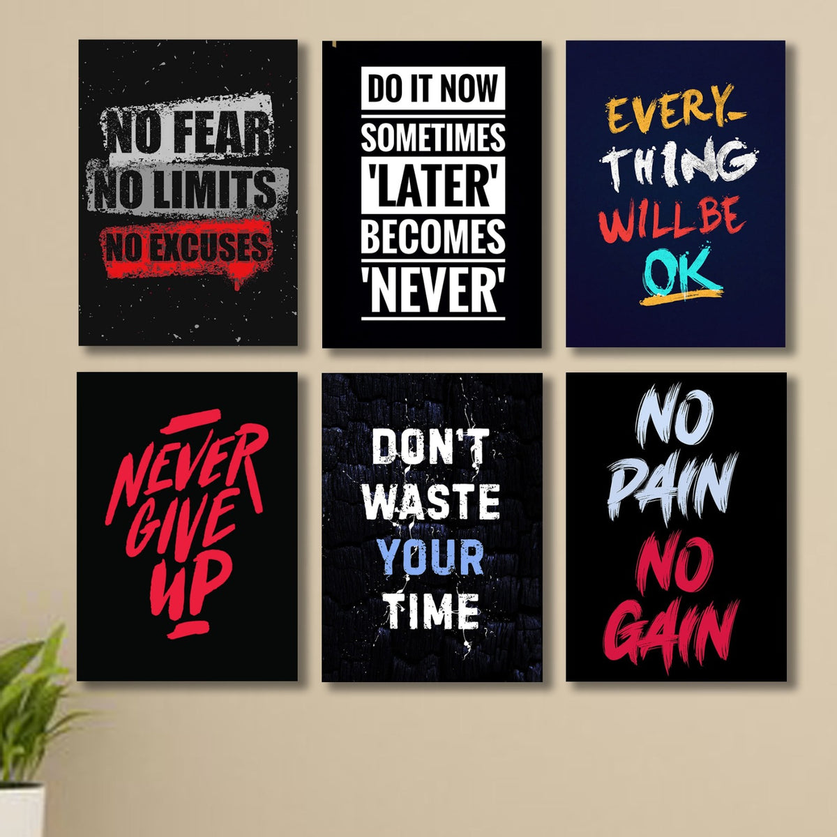 6 PC Motivating Quote Wall Decor Cardboard Phototiles Inspiring Elegant And Unique Decorative Home And Office Art - 8*11