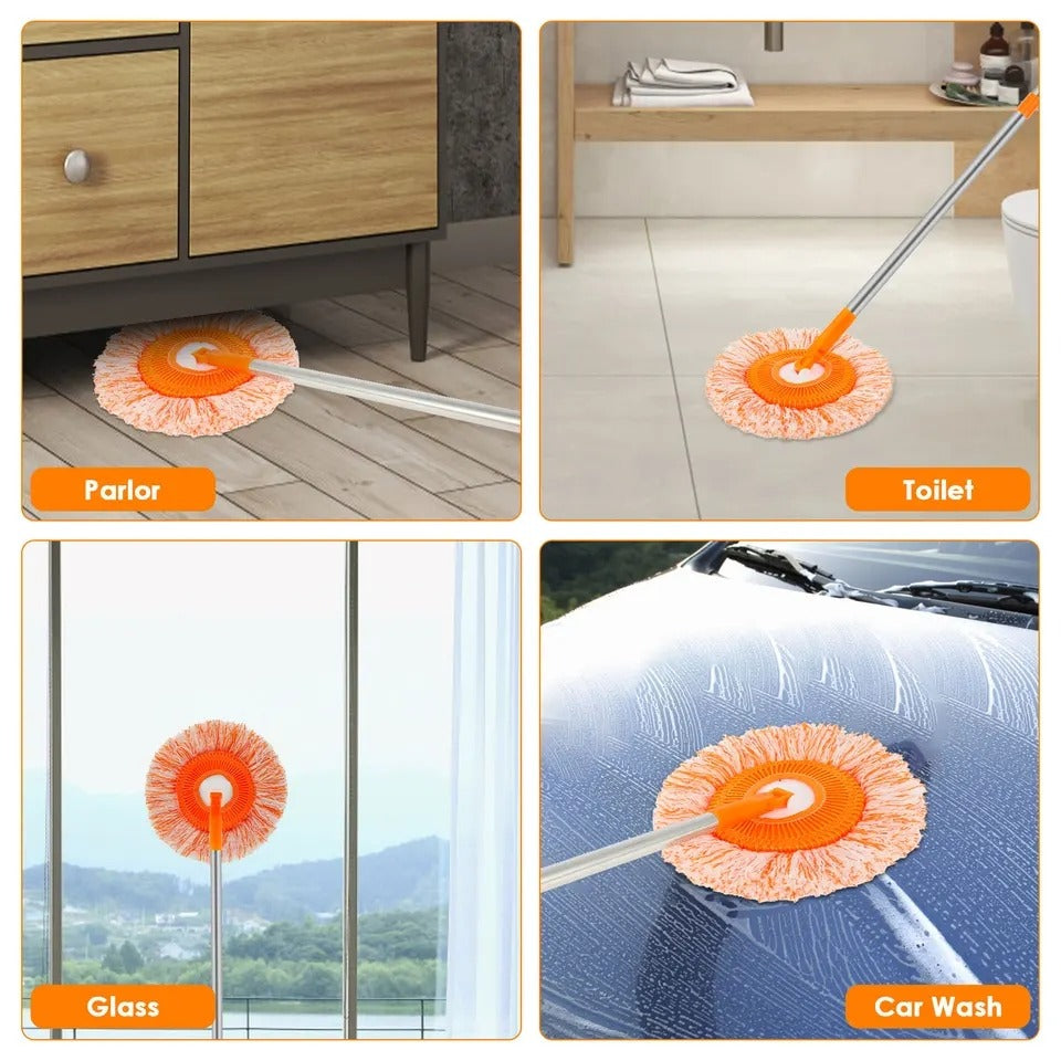 360° Rotating Microfiber Mop | Round Shape | Extendable Adjustable Stick | Floor Cleaning Accessories for Home