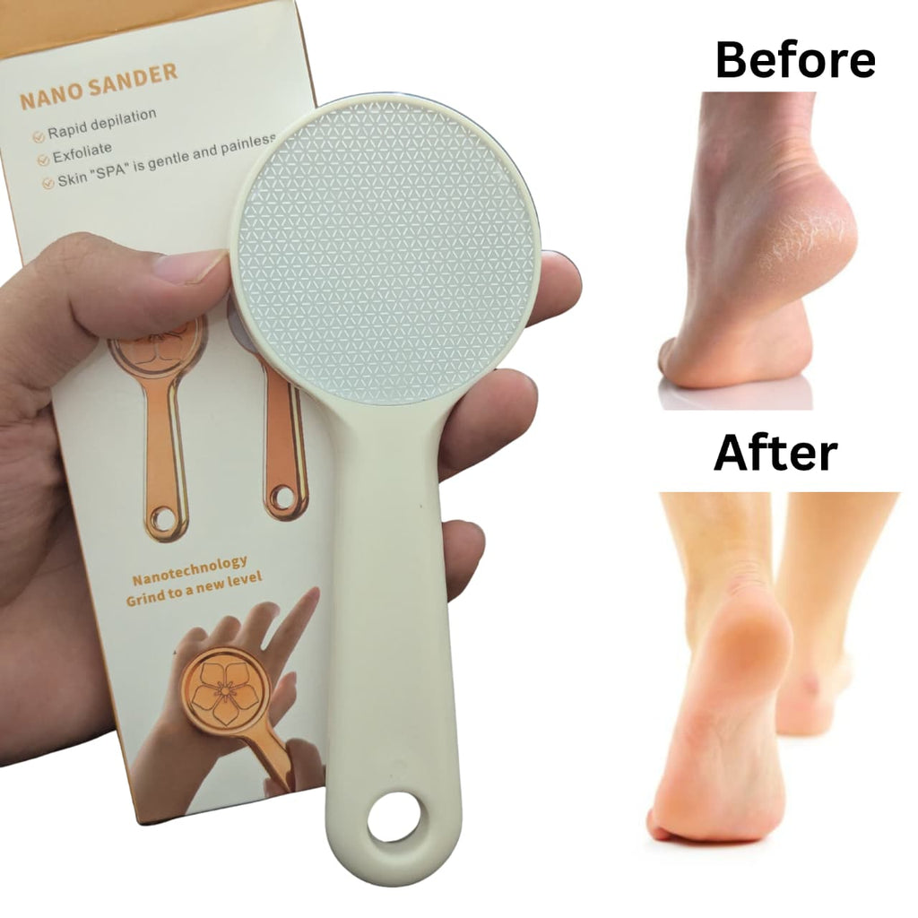 Nano Glass Foot File Scrubber With A Handle Providing Smooth Care Everyday Foot Care Support (Random Color)