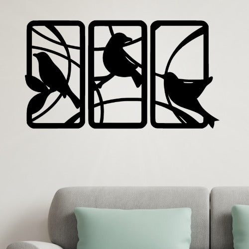 Handcrafted Wooden Sparrow Wall Decor – Nature-Inspired 3 Panel Wall Art for Home & Office