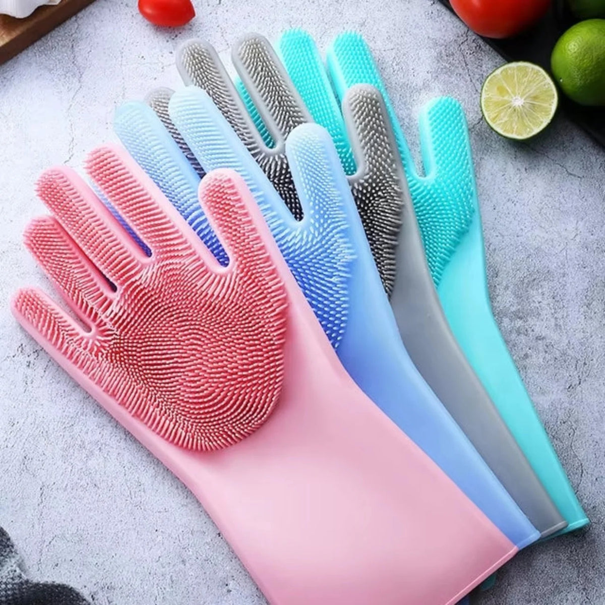 1 Pair Silicone Dishwashing Gloves Durable Quality Comfortable Grip Reliable Performance Easy Cleaning (Random Color)