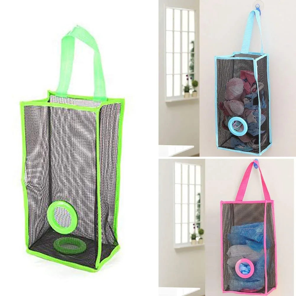 Plastic Bag Holder Dispenser Hanging Storage Mesh Garbage Bigtrash Bags Organizer Recycling Grocery Shopping Pocket Hanging Containers For Kitchen Random Color