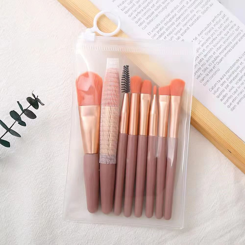 8 Pcs Makeup Brush Set High Quality Synthetic Bristles Durable Handles With Travel Pouch Random Colors
