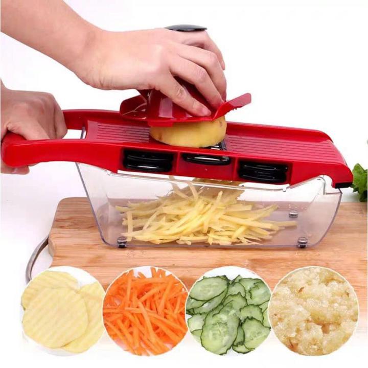 10 in 1 Mandoline Slicer Vegetable Cutter with Stainless Steel Blade Manual Potato Peeler Carrot Cheese Grater Dicer Kitchen Tool-Pink with box