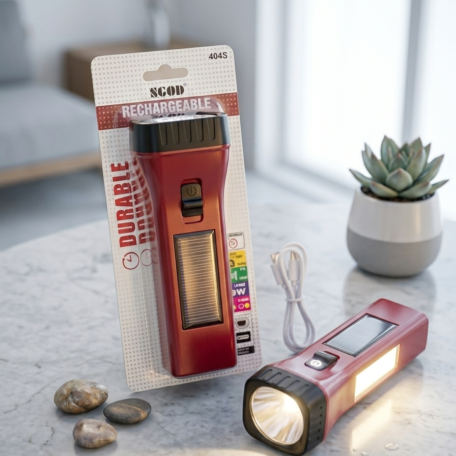 SGOD Rechargeable Torch Features A Solar Panel For Charging - High Performance Bright Handheld Flashlight Emergency Solar Outdoor Lighting Pen (Random Color)