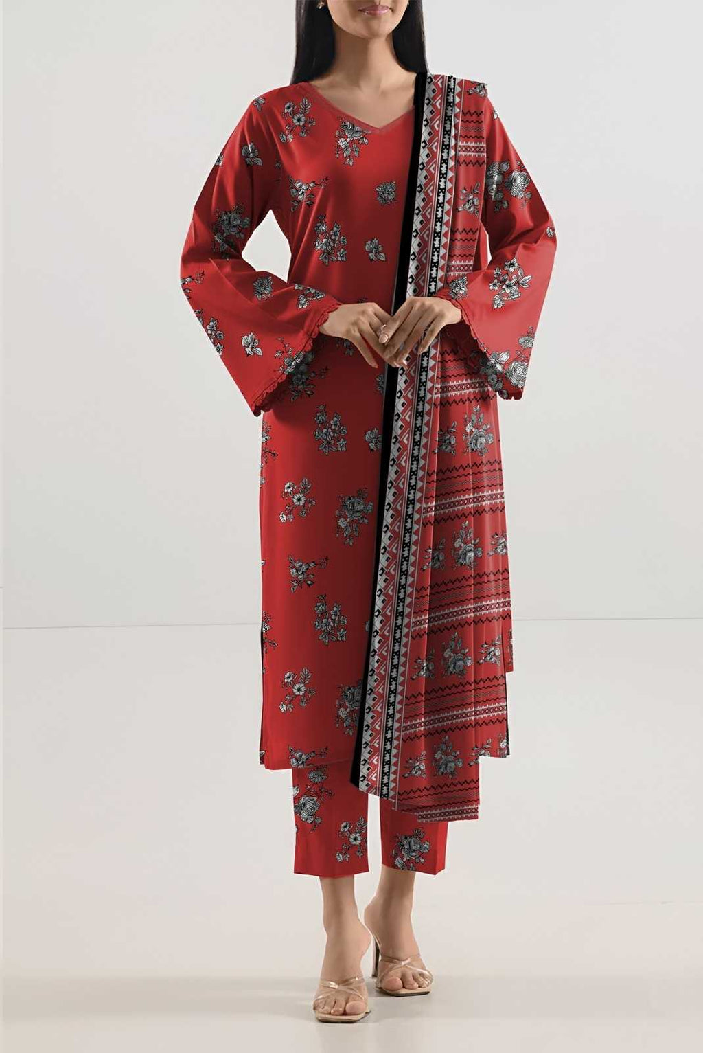 Saya Premium 3-Piece Printed Khaddar Suit – Unstitched Collection (saya replica)