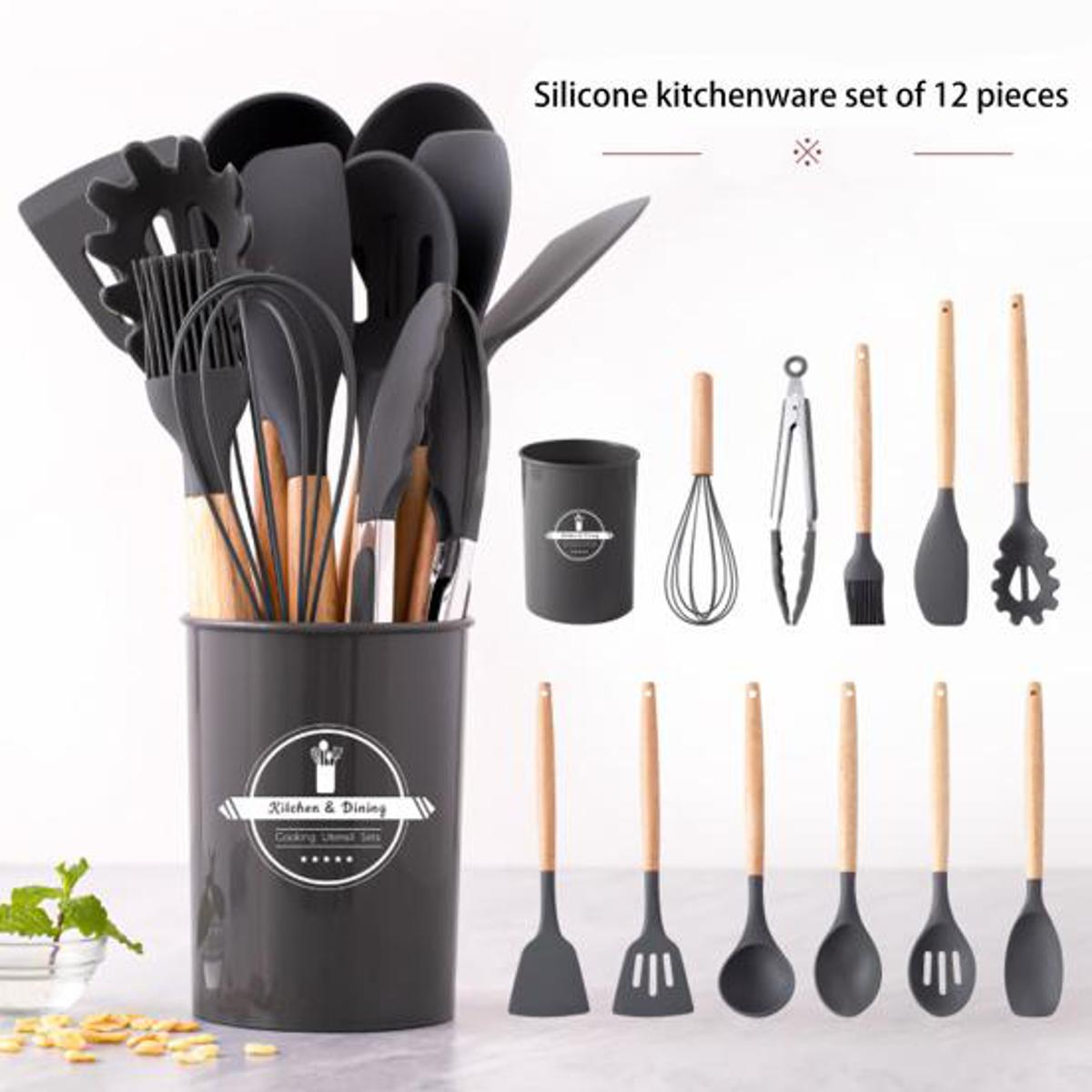 Silicone Utensils set with plastic holder temperature Resistance