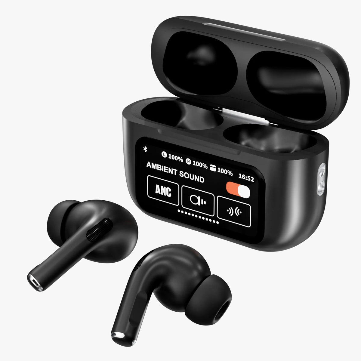 A9 Pro Earbuds With Anc Technology Sleek Matte Black Design Led Indicator Built In Screen And Clear Sound Quality - Black