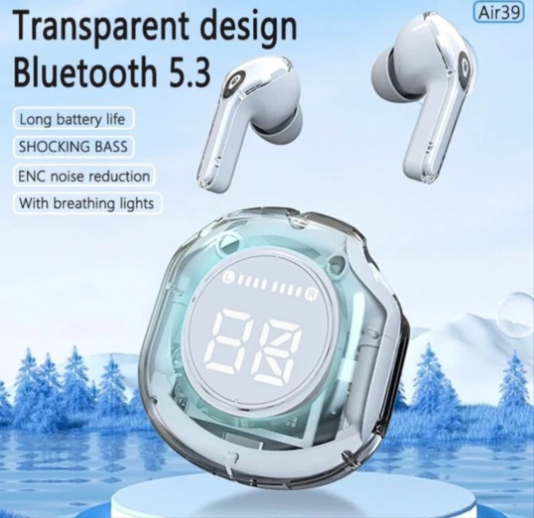Air 39 Wireless Earbuds | Bluetooth 5.3 | Digital Display | Stereo Sound | Portable Charging Case | Random Color