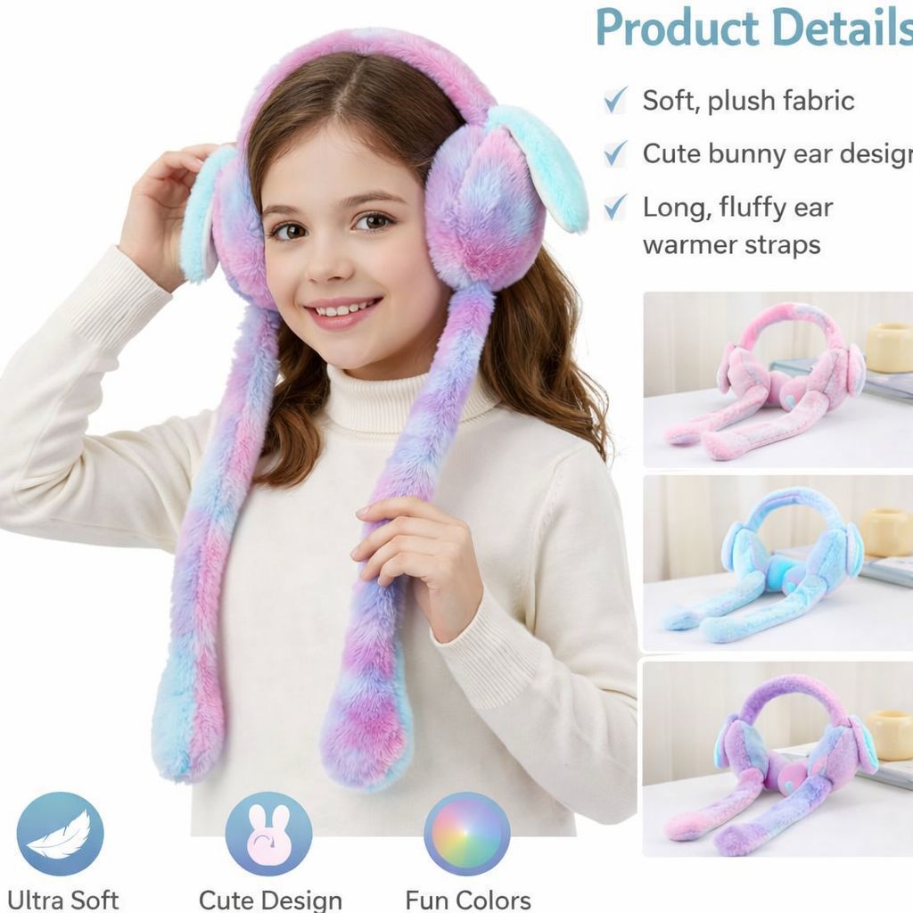Cute Bunny Cap Headphone Plush Ear Muff Winter Headwear for Women & Girls – Soft Warm Cartoon Style (Random Color)