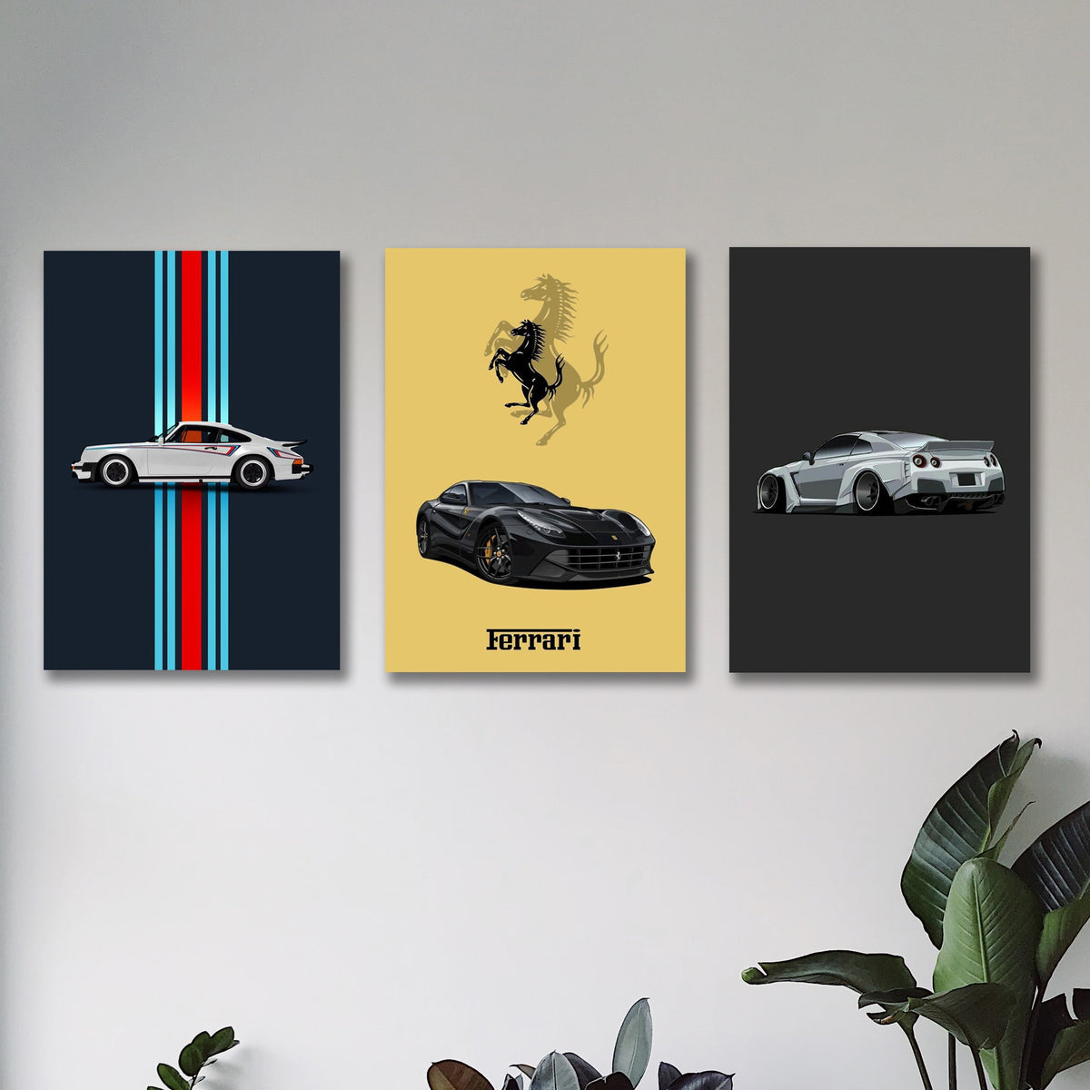 Set Of 3 Sports Cars Wooden Canvas Frames For Wall Decore Sticky Phototiles