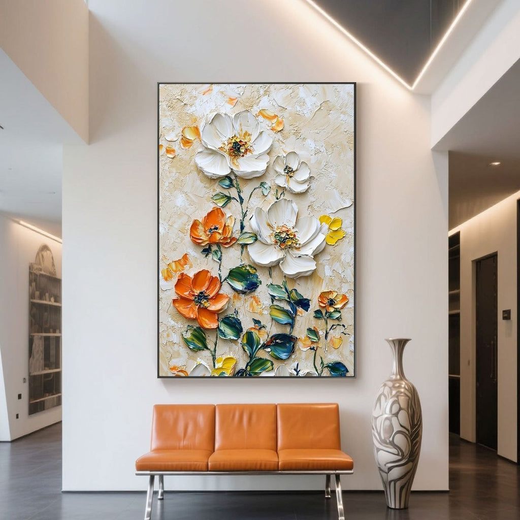 Vertical Floral Canvas Painting – Wild Garden Wall Art for Home & Office Décor