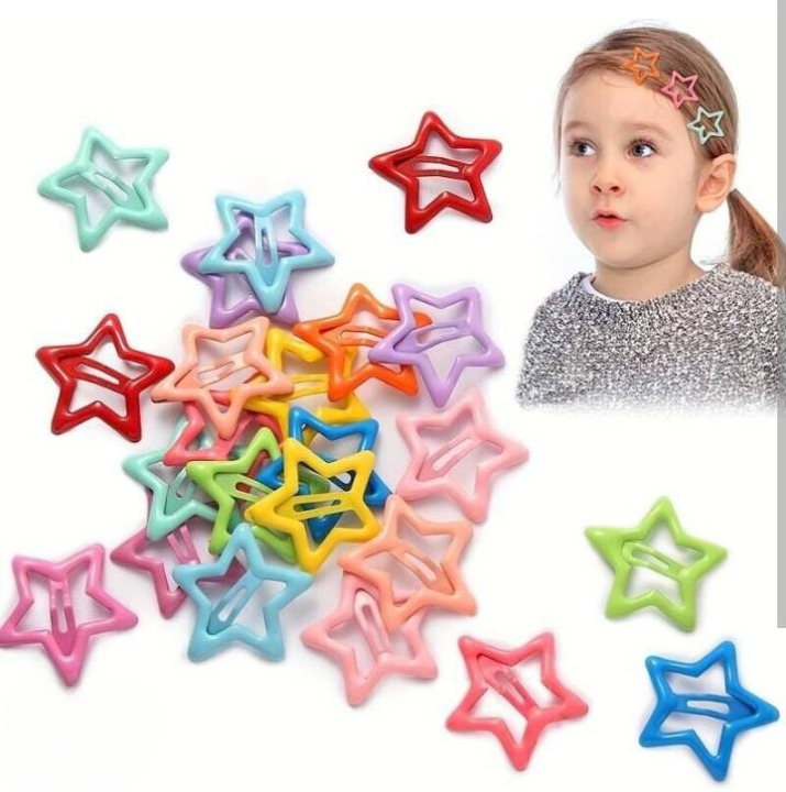 Pack Of 4 Star Shape Hair Clips For Girls – Cute And Colorful Hair Accessories For Kids Styling And Daily Wear (Multicolor)