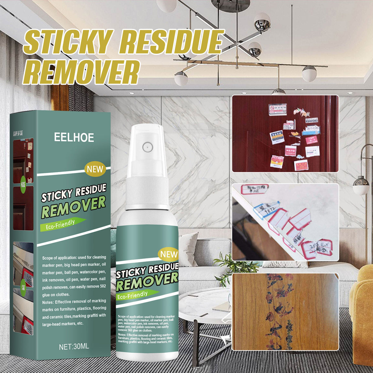 Sticky Stuff Remover Gel Spray Portable Surface Safe Adhesive Remover Ideal For Sticky Stains Such As Bubblegum Adhesive Tape Label Residue 30Ml 2083335