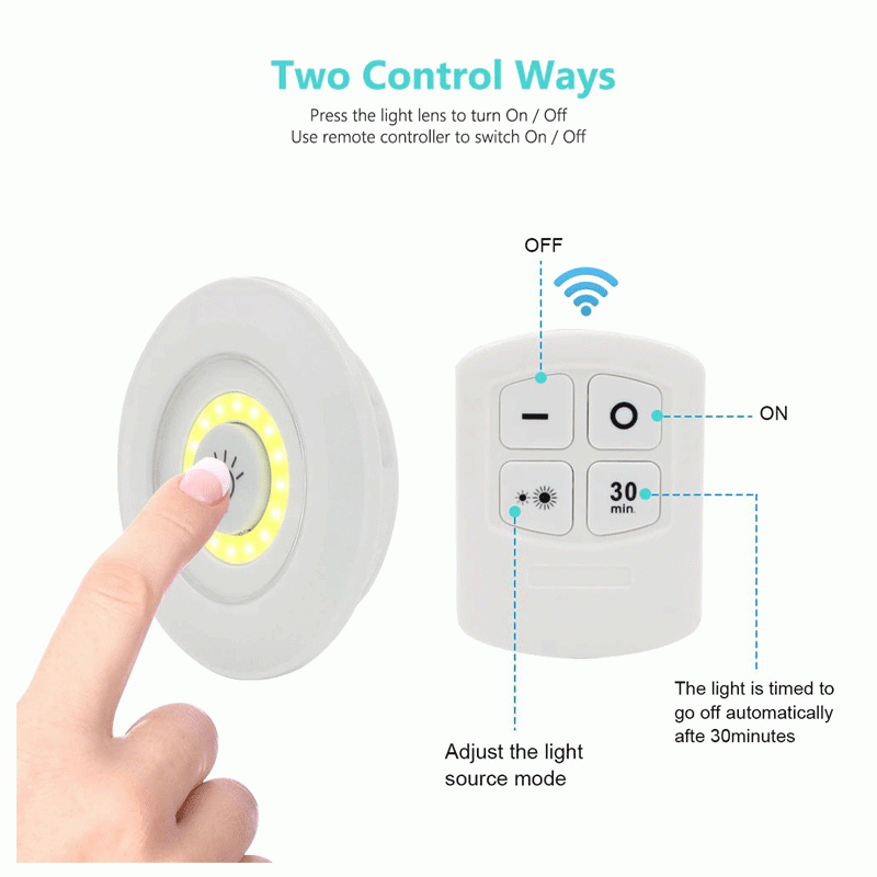 Pack of 3 LED Remote Control Lights – Tap Lights with Self Adhesive for Cabinet, Wardrobe & Kitchen (Cell Operated)
