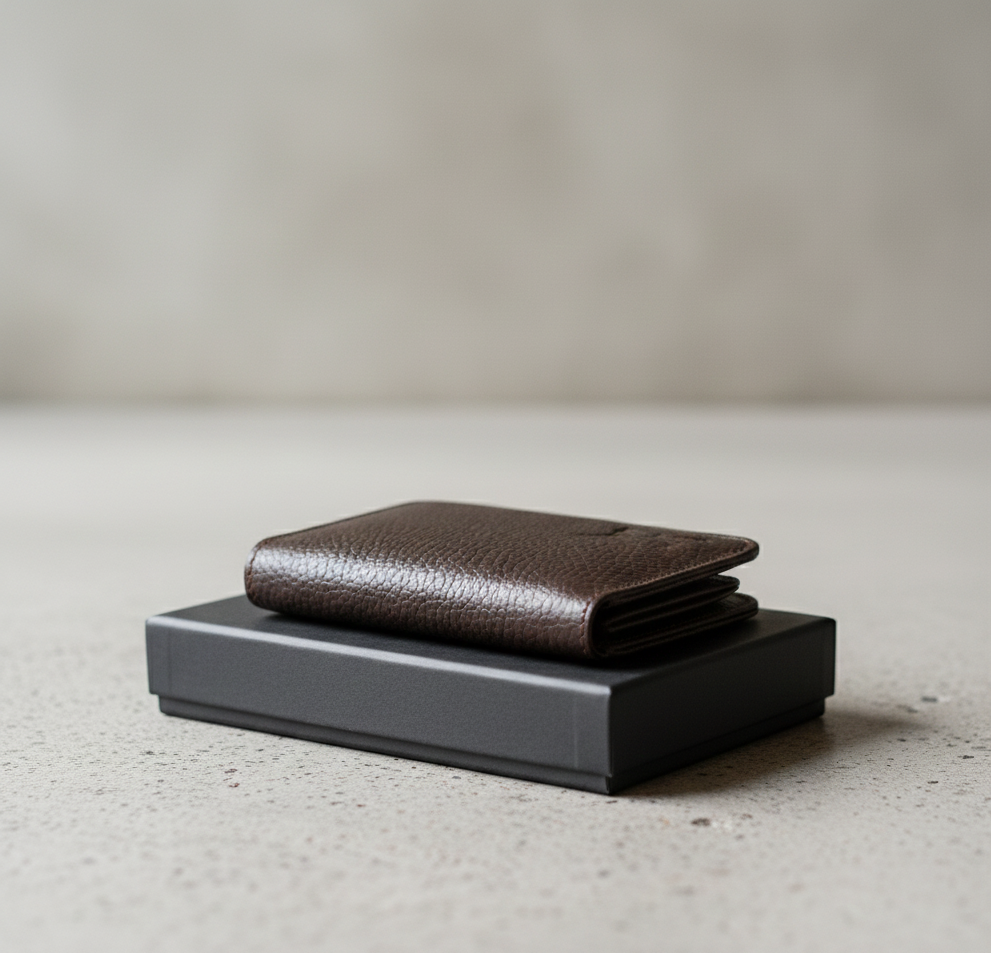 Unisex Slim Cow Leather Wallet – Brown | Minimalist Bifold Card & Cash Holder