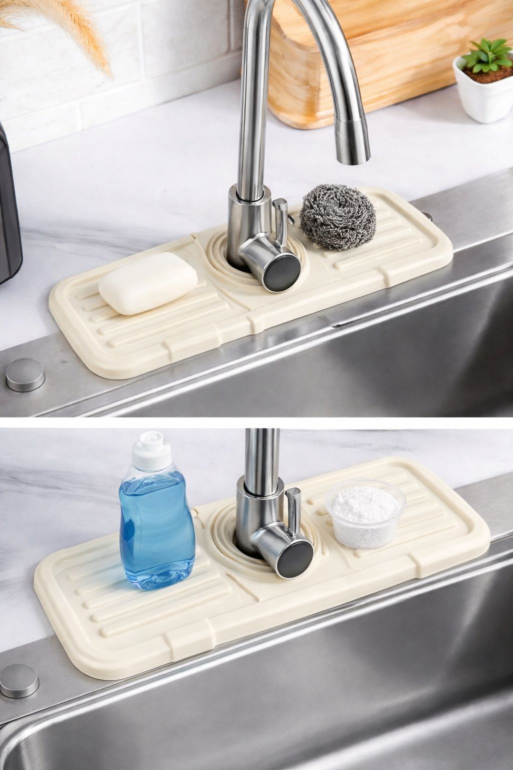 Sink Faucet Mat | Faucet Absorbent Mat Silicon Kitchen Sink Splash Guard Drain Pad | Soap Holder (Random Color)