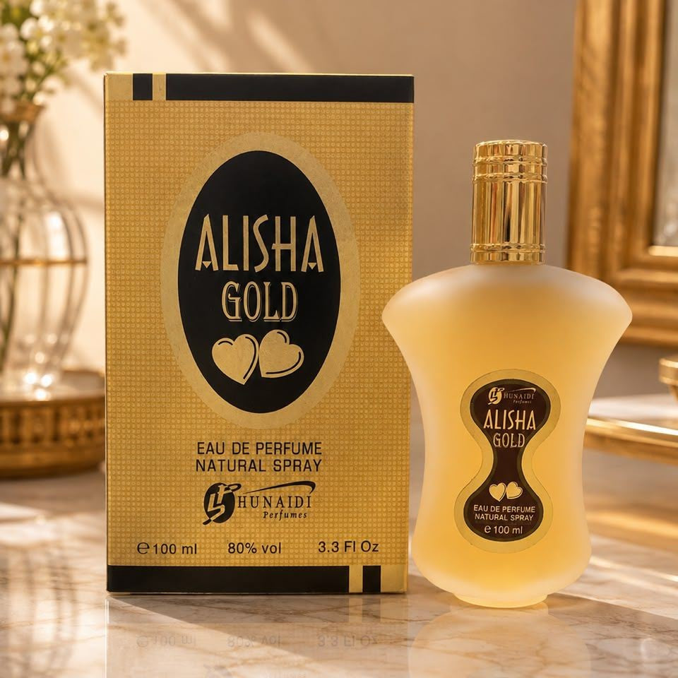 Alisha Gold Perfumes By Hunaidi - Signature Fragrance Accessory Designed For Scent Enhancement And Daily Grooming Routine - 100ML