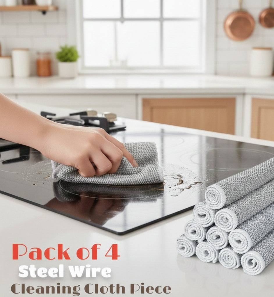 Pack of 4 Kitchen Steel Mesh Wire DishWasher Cleaning Cloth – Durable Dishwashing Scrubber Pads for Utensils, Pots, Pans & Daily Kitchen Cleaning