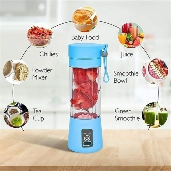 Rechargeable Portable Mini Juicer Blender – 6 Blades, 380ml Outdoor Juicing Cup [Random Color]